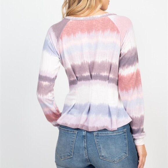 Long raglan sleeve round neck pleated detail tie-dye top NWT Choose your… - Picture 5 of 7
